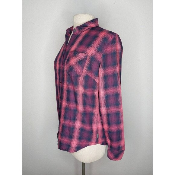 Eddie Bauer Womens Shirt Small Pink Black Soft Checkered Plaid Button Up Collar - Picture 2 of 11